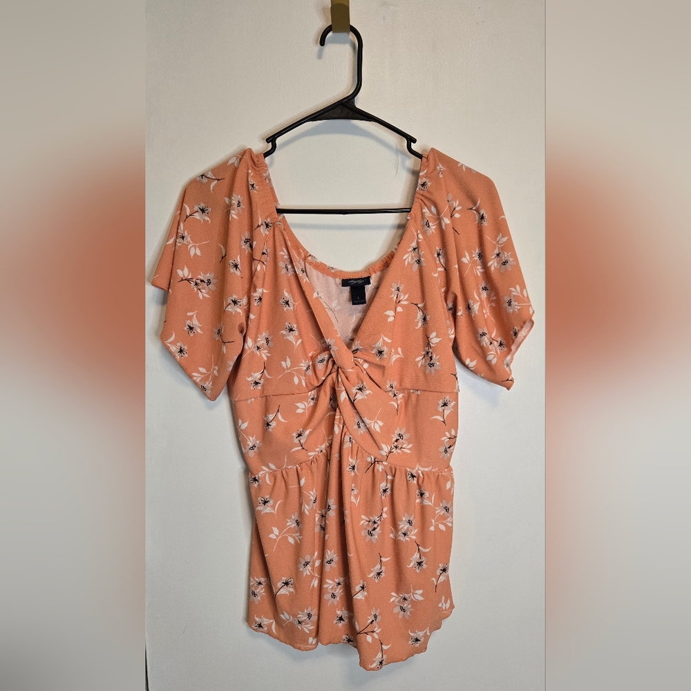 172. Buckle Daytrip Orange Pink Flutter Sleeve Wrap Blouse